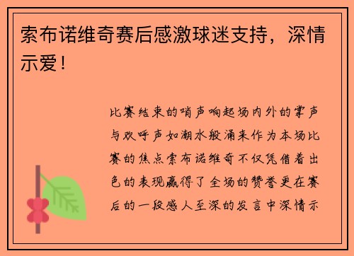 索布诺维奇赛后感激球迷支持，深情示爱！